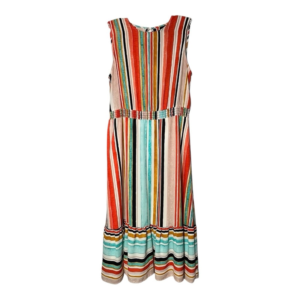 Mossimo Womens Size Small Colorful Striped Midi Dress Cinched Waist‎ Sleeveless